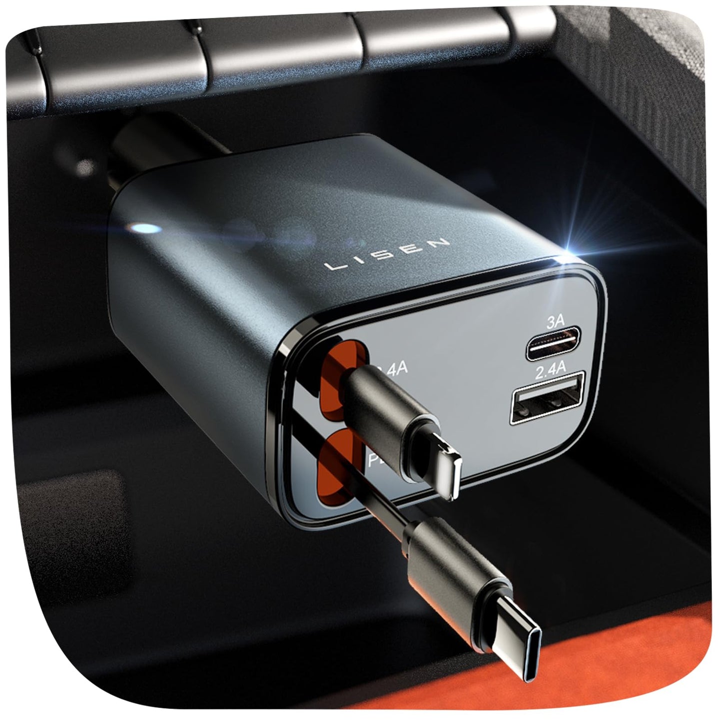 Pro 4 in 1 Retractable Car Charger / 69W USB-C & USB-A Fast Charging for iPhone, Android, Laptops